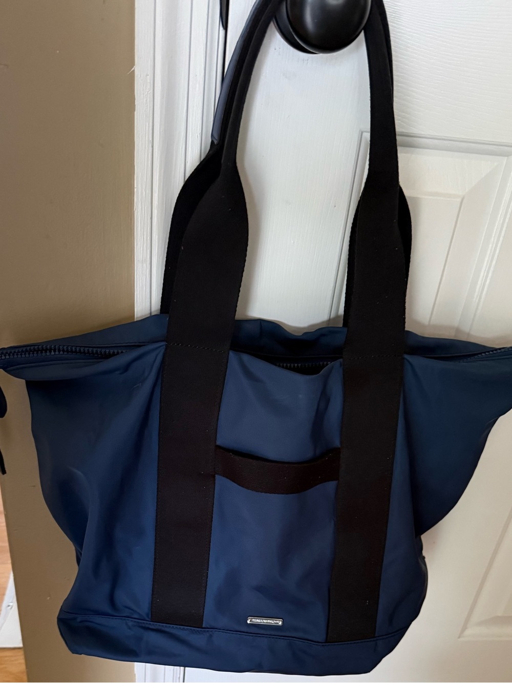 REBECCA MINKOFF North South Nylon Satin Tote Bag Navy/ Black - Picture 4 of 12